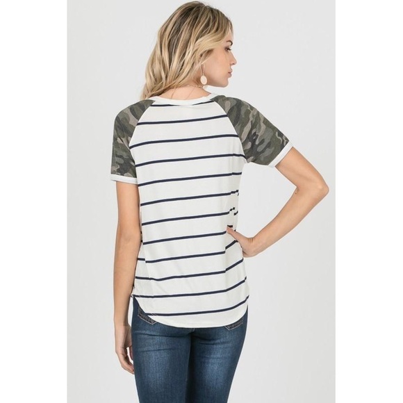 Striped Camo Front Pocket Top - Picture 2 of 6